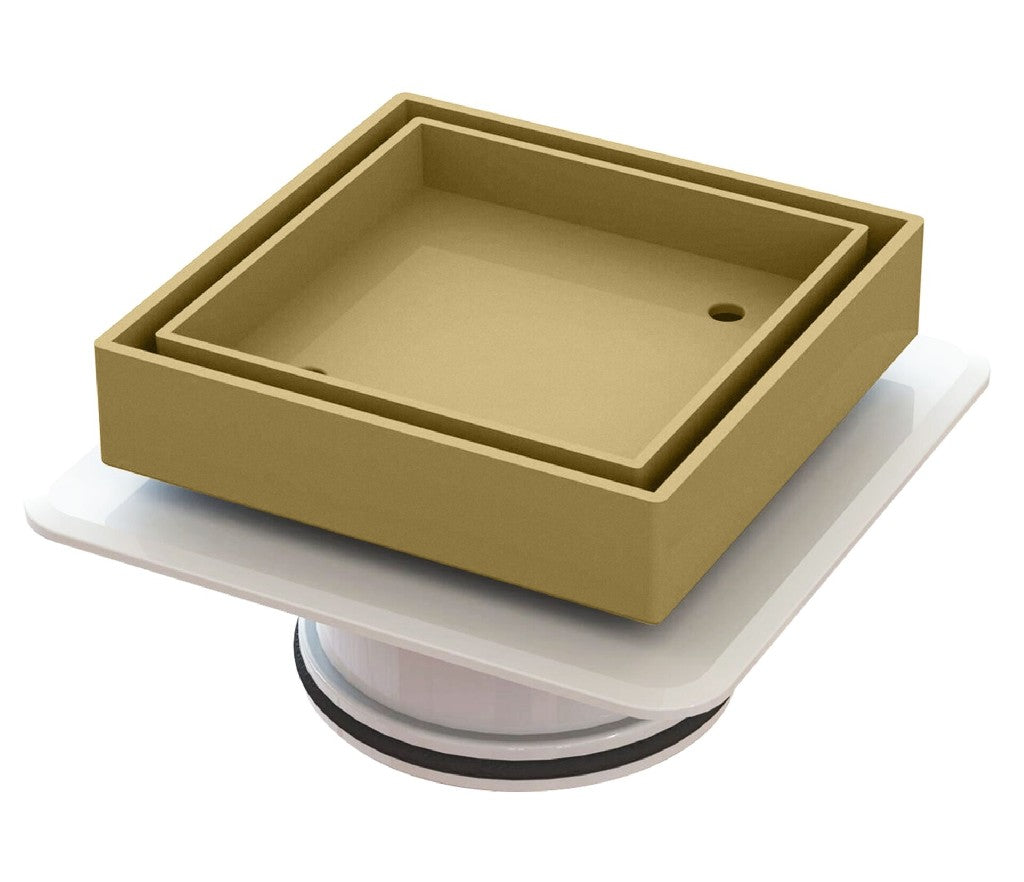 FLOOR WASTE BERMUDA MEGAFLEX BRUSHED GOLD 50MM SQUARE TILE INSERT