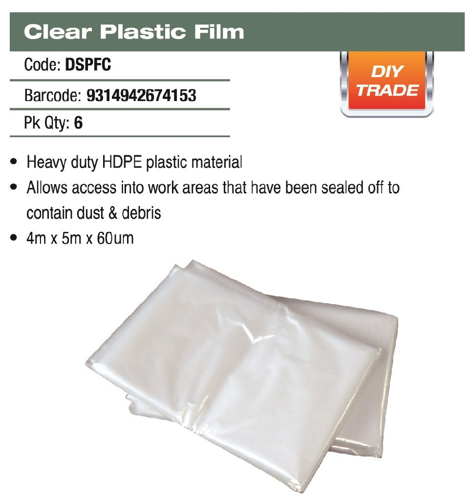 DTA DUST SHIELD CLEAR PLASTIC FILM 4M X 5M X 0.06MM