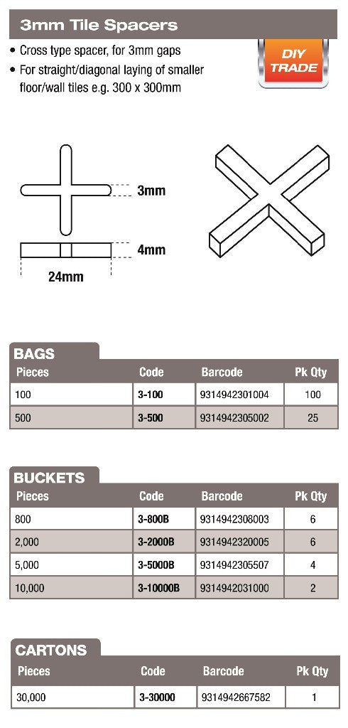 DTA CROSS SPACER 3MM 2000 BUCKET