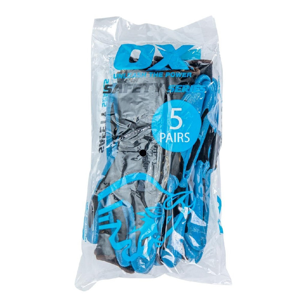 OX POLYESTER LINED NITRILE GLOVES L 5PK