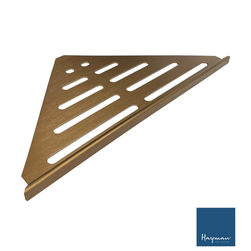 HAYMAN ALUMINIUM CORNER SHELF 346MM WIDTH BRUSHED COPPER