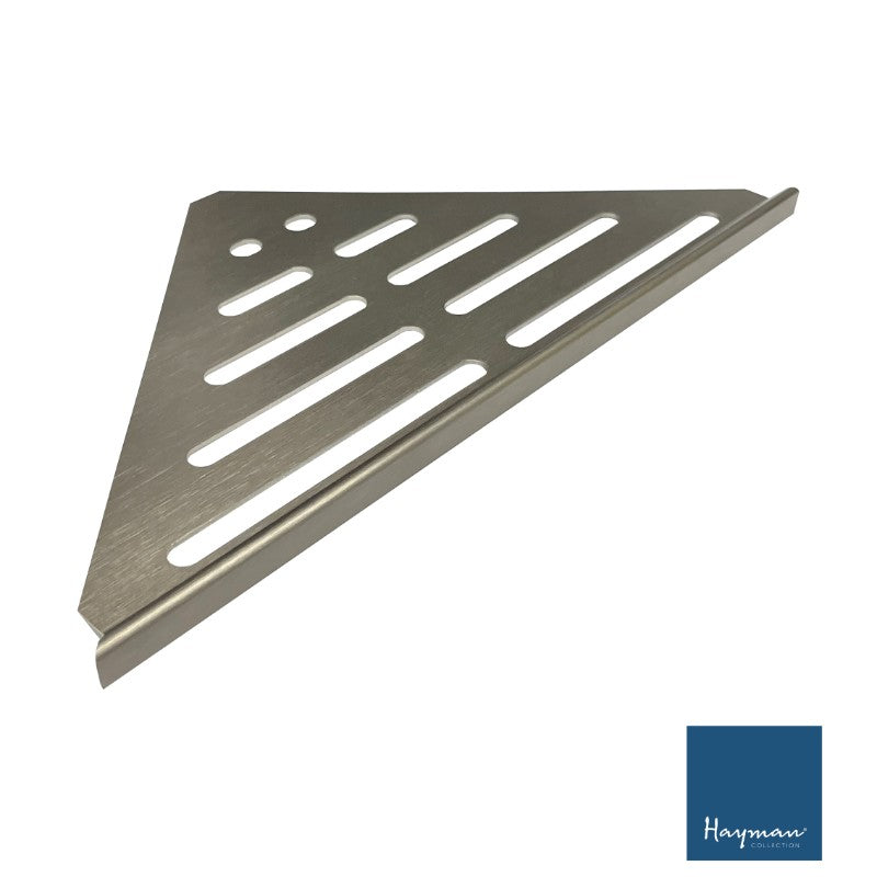 HAYMAN ALUMINIUM CORNER SHELF 346MM WIDTH BRUSHED NICKEL
