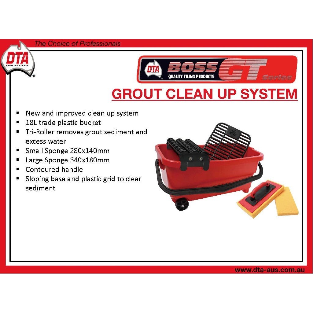DTA BOSS GROUT CLEANUP SYSTEM WITH SML & LGE CLIP ON HYDRO SPONGES PLUS HANDLE