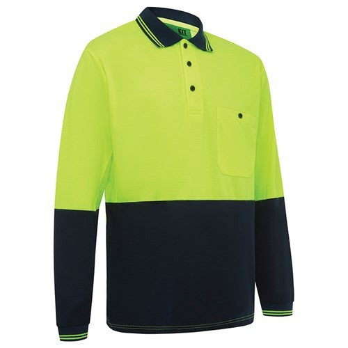 WORKIT LONG SLEEVE POLY COTTON POLO SHIRT YELLOW / NAVY 2-XL