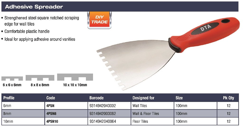 DTA NOTCH ADHESIVE SPREADER 8MM