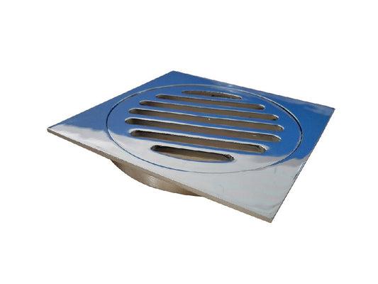 FLOOR DRAIN - SQUARE 100MM CHROMED BRASS - 10MM COLLAR