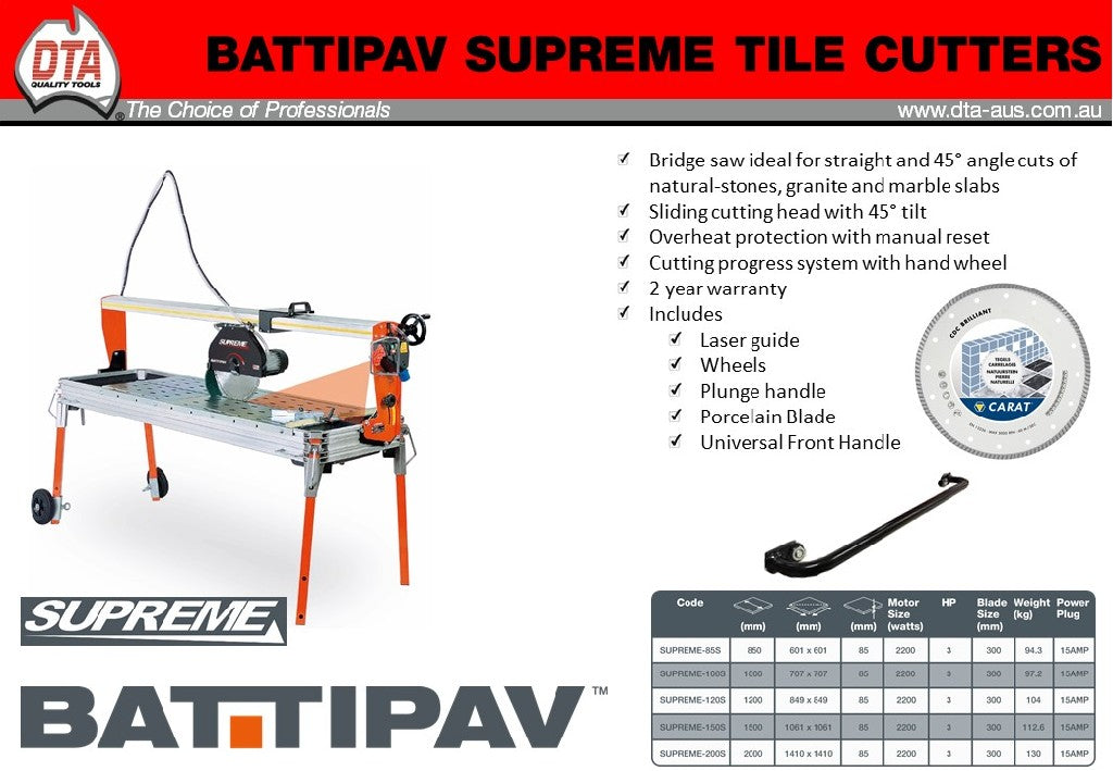 BATTIPAV SUPREME 1500MM C/W LASER,WHEELS & PLUNGE HANDLE