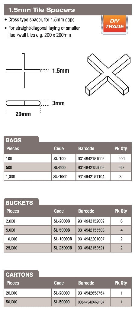 DTA CROSS SPACER 1.5MM 10000 BUCKET