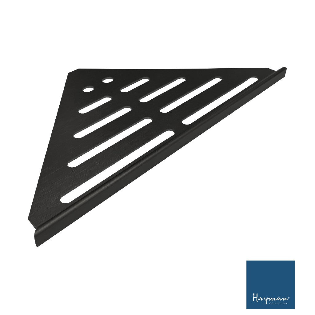 HAYMAN ALUMINIUM CORNER SHELF 346MM WIDTH BRUSHED BLACK