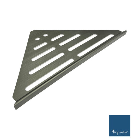 HAYMAN ALUMINIUM CORNER SHELF 346MM WIDTH BRUSHED GUNMETAL