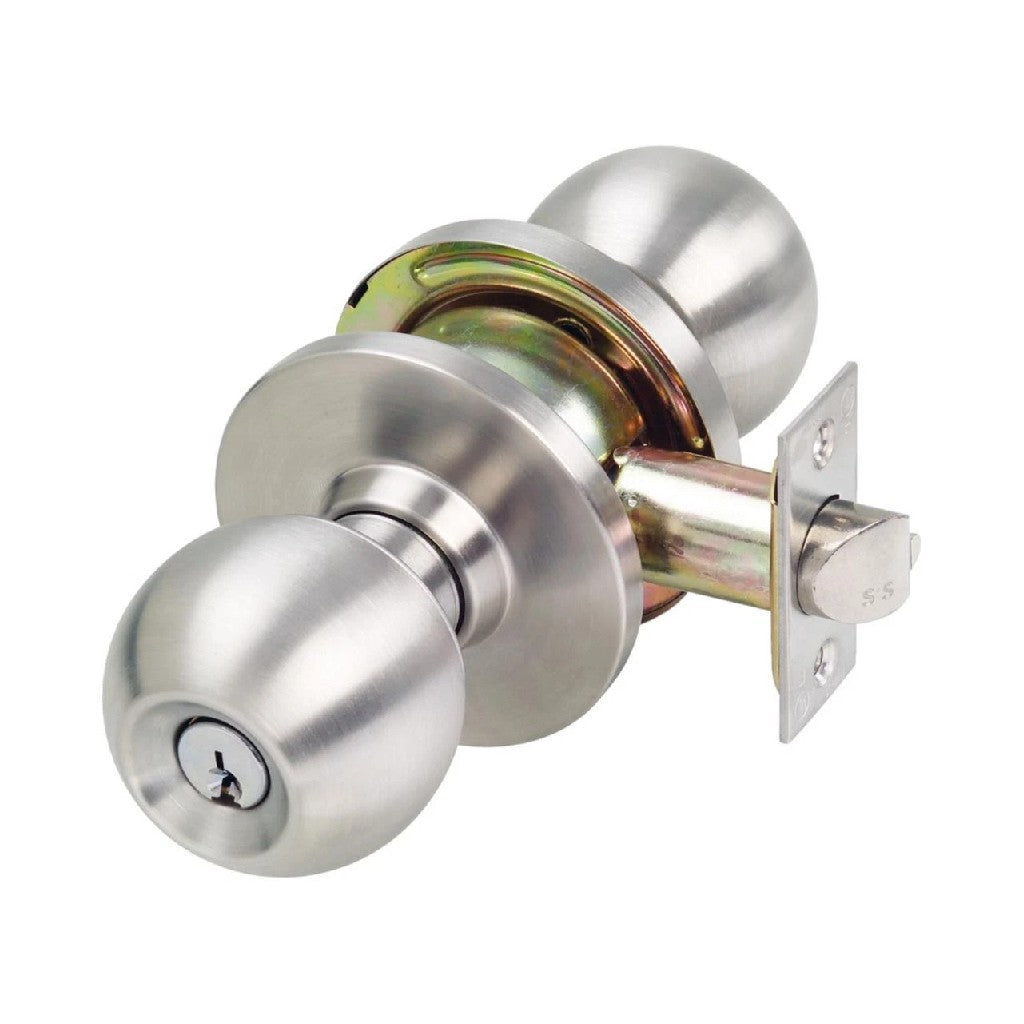YALE SATIN CHROME ENTRANCE DOOR KNOB SET