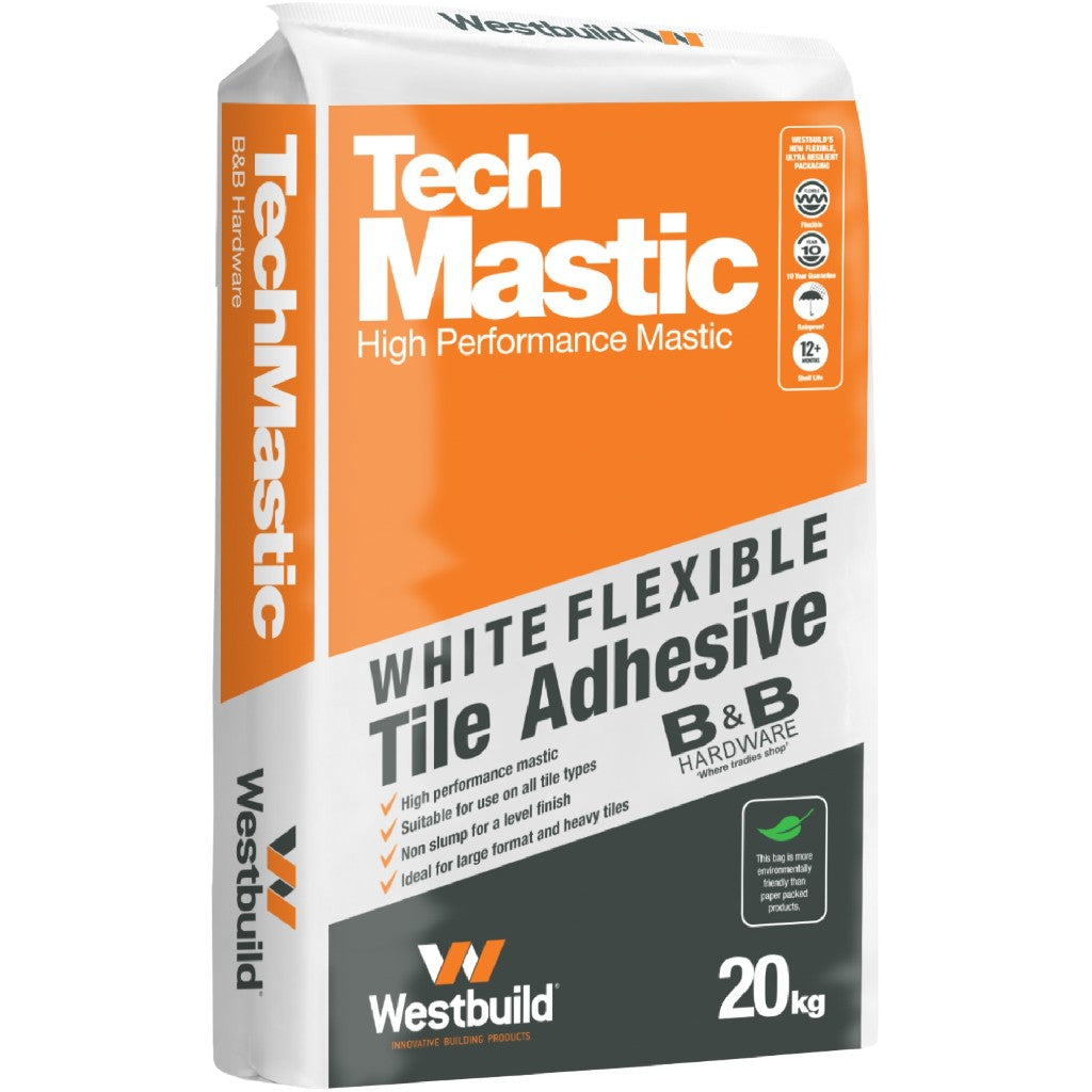 TECH MASTIC FLEXIBLE POLYMER TILE ADHESIVE 20KG – B&B Hardware