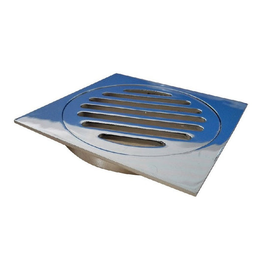 FLOOR DRAIN - SQUARE 100MM CHROMED BRASS - 10MM COLLAR