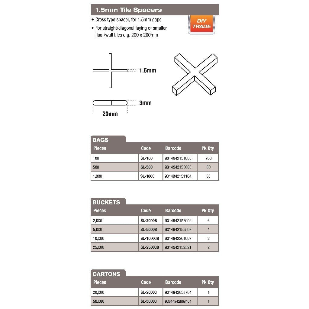 DTA CROSS SPACER 1.5MM 5000 BUCKET