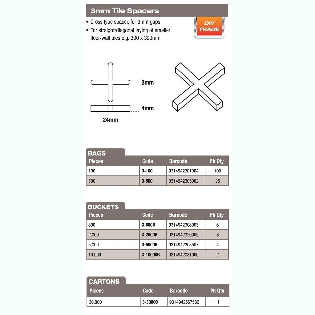 DTA CROSS SPACER 3MM 2000 BUCKET