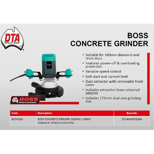 DTA BOSS CONCRETE GRINDER 180MM 1900W VARIABLE SPEED