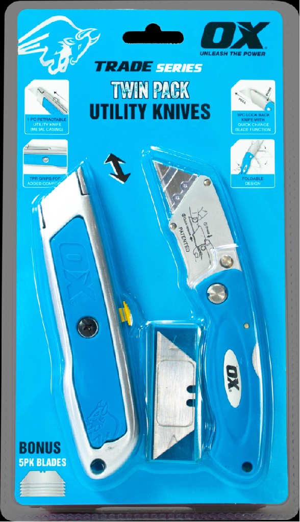 OX TRADE UTILITY FOLDING & RETRACTABLE KNIFE TWINPACK